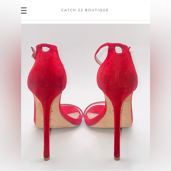 Stuart Weitzman Nudist Red Suede Ankle-Strap High Heel Sandal Sz 10 - Picture 4 of 5